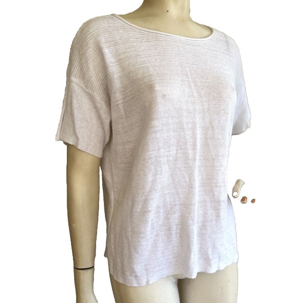 EILEEN FISHER 100% Organic Cotton Top Knit Sweater Solid White Short Sleeve M